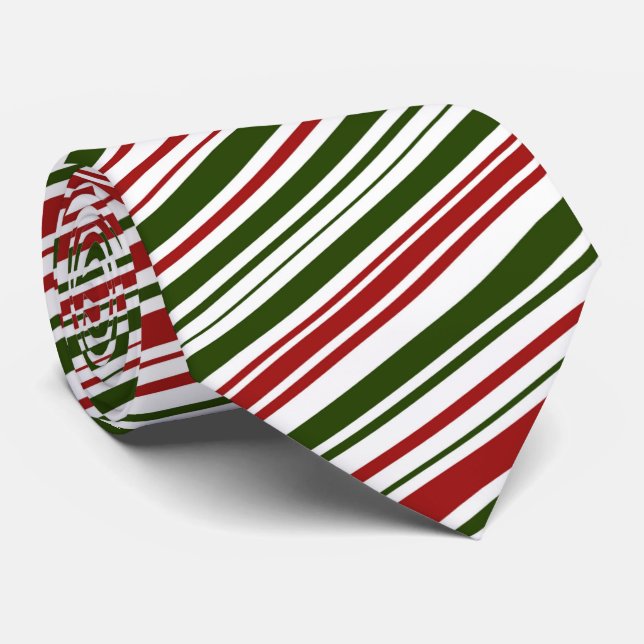 Simple Red and Green Stripes Christmas  Tie (Rolled)