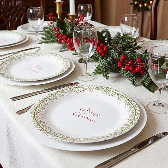 Simple red and green wreath Christmas Paper Plate (Creator Uploaded)