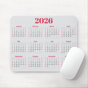 Simple red and light gray 2026 Calendar Mouse Mat