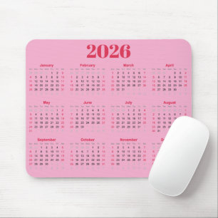 Simple red and pink 2026 Calendar Mouse Mat