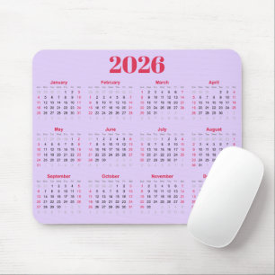 Simple red and purple 2026 Calendar  Mouse Mat