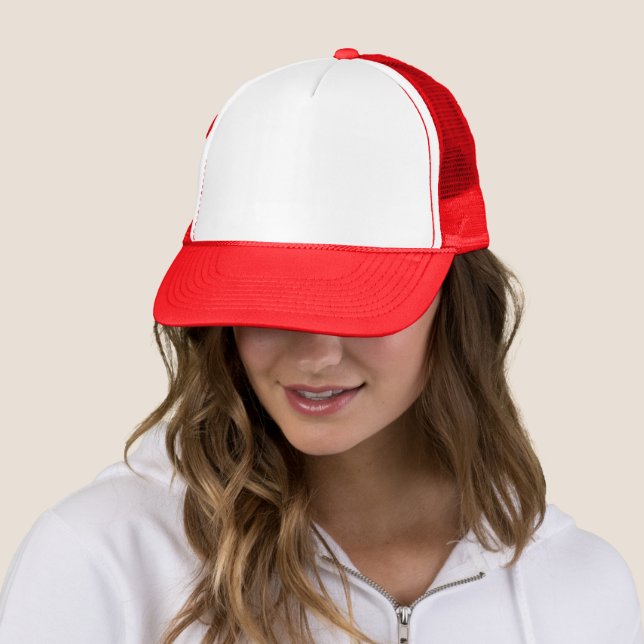 Simple Red And White Authority® Trucker Hat (In Situ)