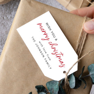 Simple Red and White Merry Christmas Gift Tags