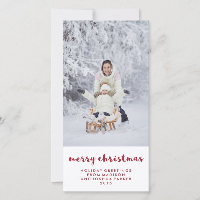Simple Red and White Merry Christmas | Photo Holiday Card (Front)