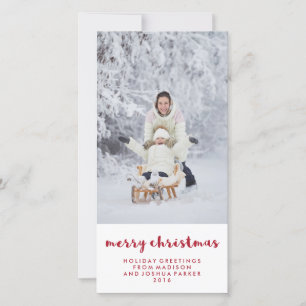 Simple Red and White Merry Christmas   Photo Holiday Card
