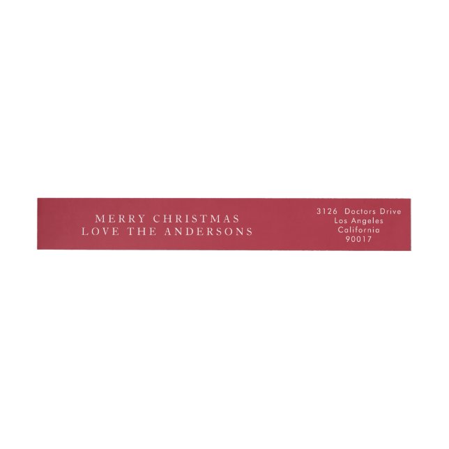 Simple Red and White Modern Calligraphy Christmas Wrap Around Label (Individual)