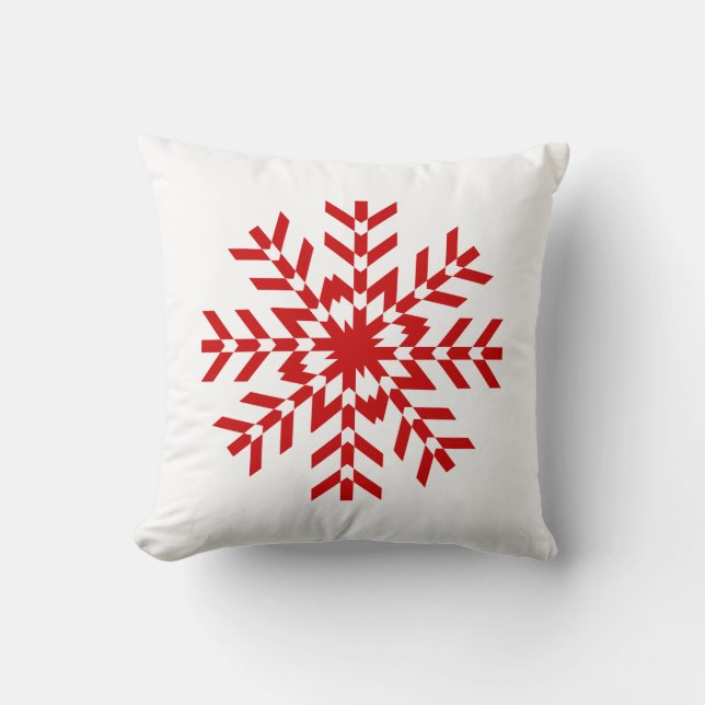 Simple Red and White Snowflake Design Cushion (Front)