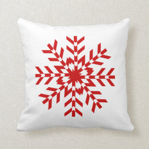 Simple Red and White Snowflake Design Cushion