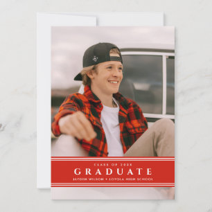 Simple Red and White Sporty Photo Graduation Invitation
