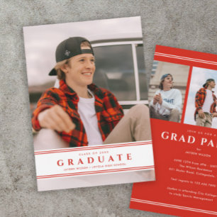 Simple Red and White Sporty Photo Graduation Invitation