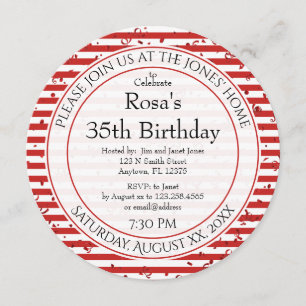 Simple Red and White Stripes - Round Party Invitation