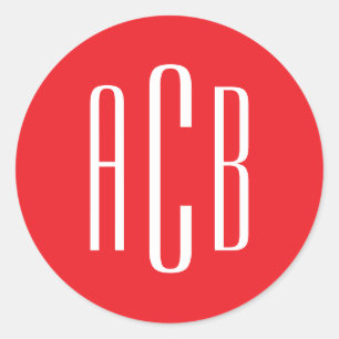Simple Red and White Three Letter Monogram Classic Round Sticker