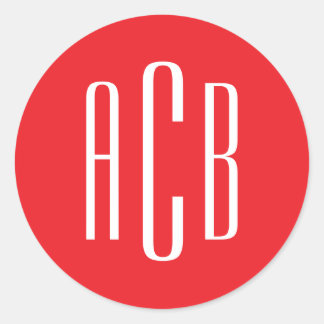 Simple Red and White Three Letter Monogram Classic Round Sticker