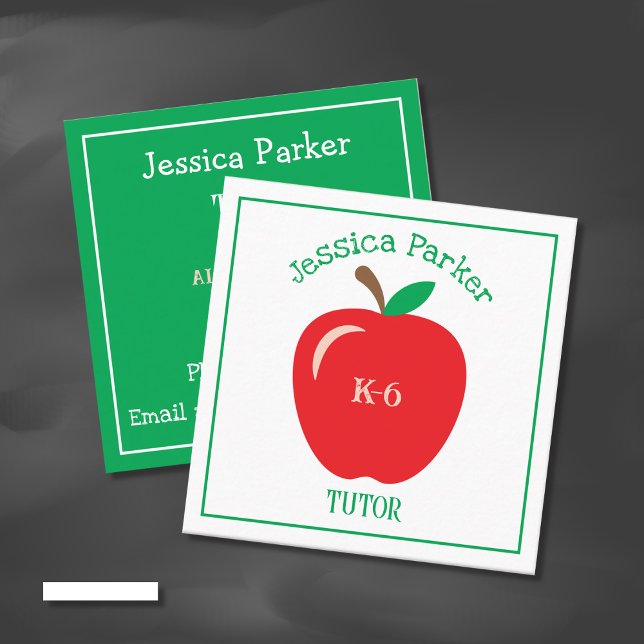 Simple Red Apple Tutor Square Business Cards (Creator Uploaded)