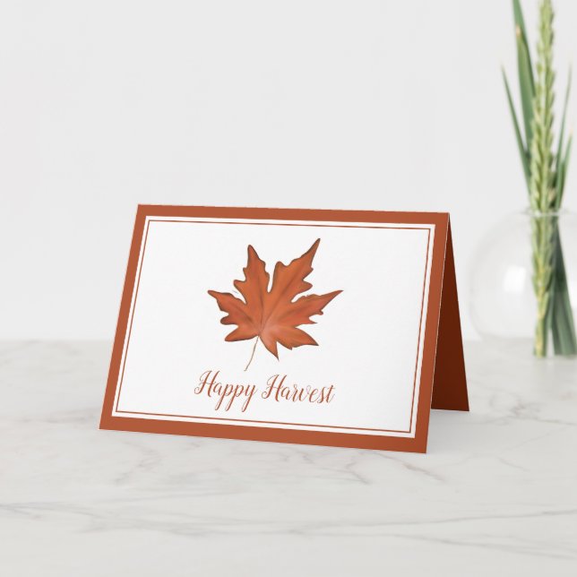 Simple Red Autumn Maple Leaf Holiday Card (Front)