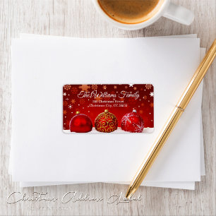 Simple Red Baubles Snowy Christmas Address Label
