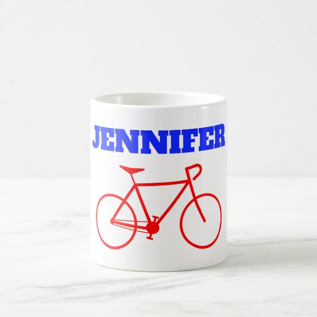 Simple Red Bicycle Silhouette + Custom Name Coffee Mug (Center)