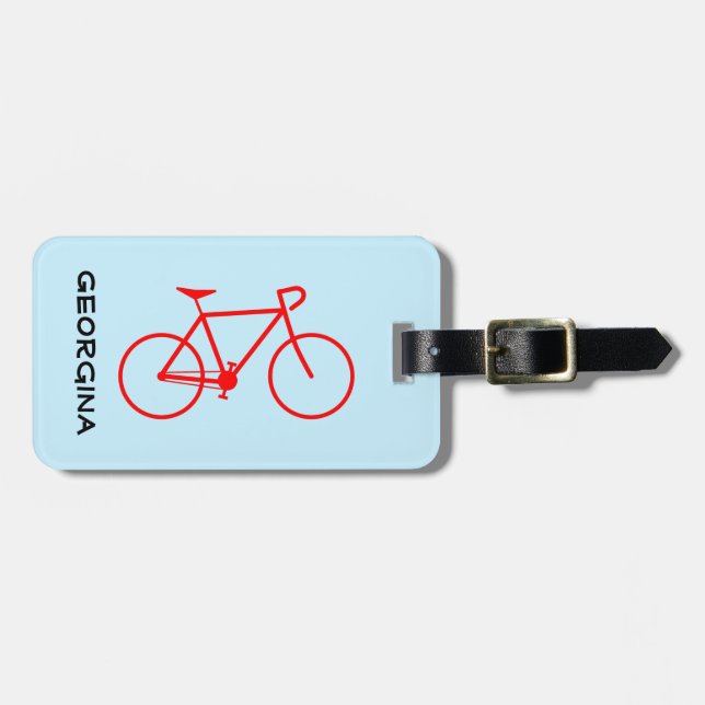 Simple Red Bicycle Silhouette + Personalised Name Luggage Tag (Front Horizontal)