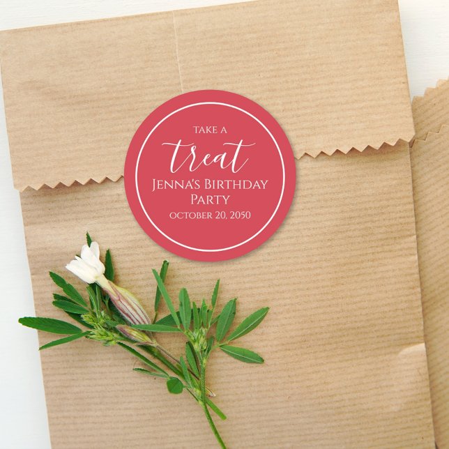 Simple Red Birthday Calligraphy Cute Party Label (Creator Uploaded)