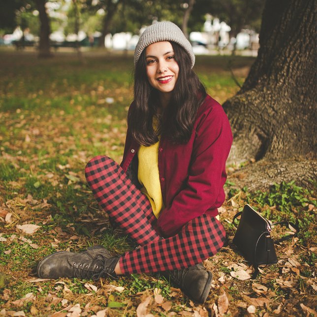 Simple Red Black Rustic Chic Buffalo Check Pattern Leggings (Black and red buffalo check pattern legging. )