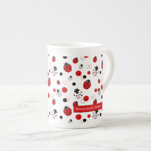 Simple Red, Black & White Ladybug Pattern Bone China Mug