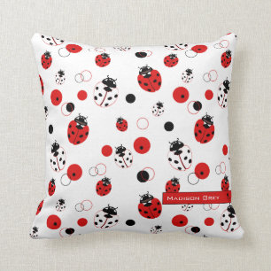 Simple Red, Black & White Ladybug Pattern Cushion