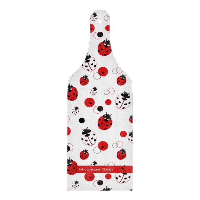 Simple Red, Black & White Ladybug Pattern Cutting Board (Front)