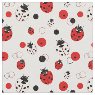 Simple Red, Black & White Ladybug Pattern Fabric