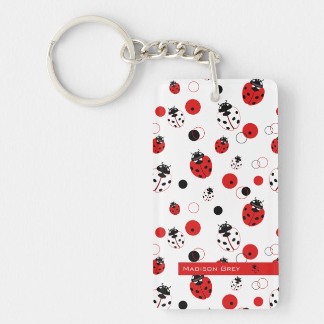 Simple Red, Black & White Ladybug Pattern Key Ring (Front)