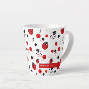 Simple Red, Black & White Ladybug Pattern Latte Mug