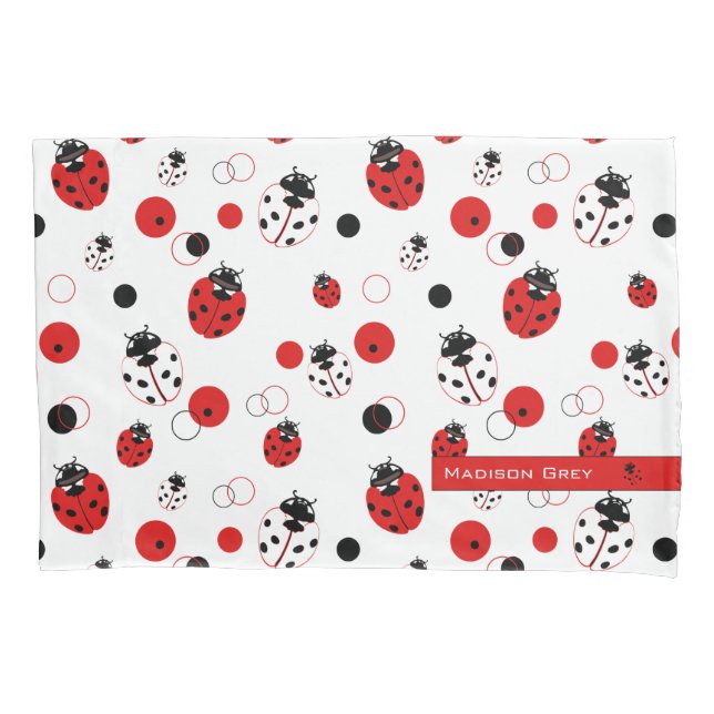 Simple Red, Black & White Ladybug Pattern Pillowcase (Front)