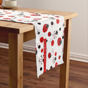 Simple Red, Black & White Ladybug Pattern Short Table Runner