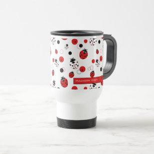 Simple Red, Black & White Ladybug Pattern Travel Mug