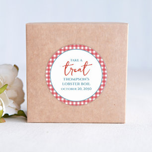 Simple Red Blue Whimsical Red Red Gingham Treat Classic Round Sticker