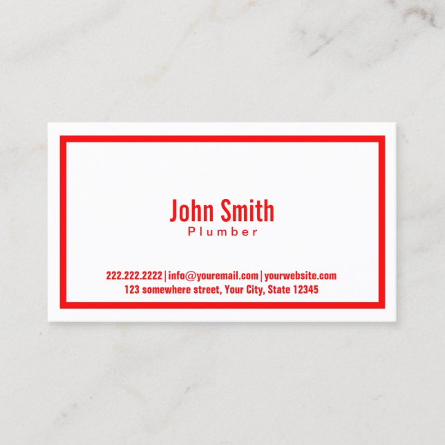 Simple Red Border Plumbing Business Card (Front)