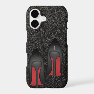 Simple Red bottoms stilettos on black leather