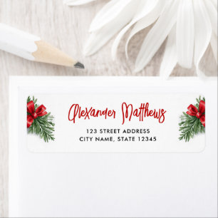 Simple Red Bow Green Pine Christmas Illustration
