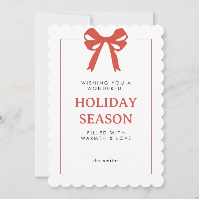 Simple Red Bow Holiday Card (Front)