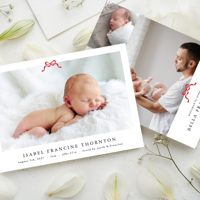 simple red bow photo christmas baby announcement (Creator Uploaded)