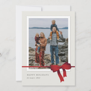 Simple Red Bow Photo Christmas Holiday Card