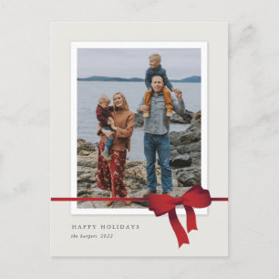 Simple Red Bow Photo Christmas Holiday Postcard