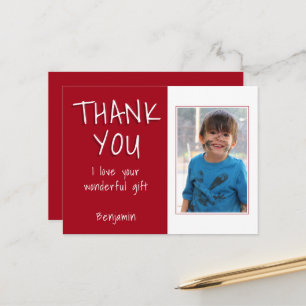 Simple Red Boy Photo Thank you Birthday Postcard