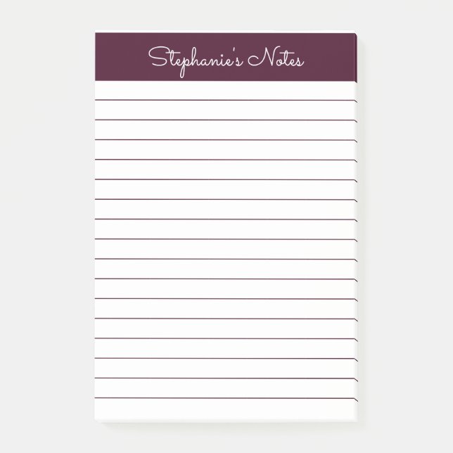 Simple Red Brown Lined Personalised Post-it Notes (Front)