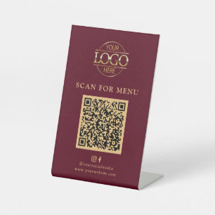 Simple Red Business Logo Contactles QR Code Menu Pedestal Sign