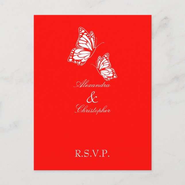 Simple Red Butterfly RSVP Invitation Postcard (Front)