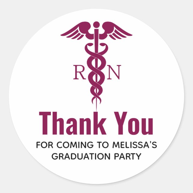 Simple Red Caduceus Nurse Graduate Thank You Classic Round Sticker (Front)