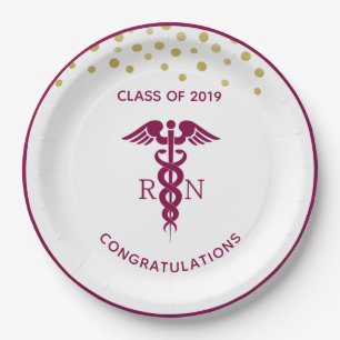 Simple Red Caduceus Nurse Medical Symbol Paper Plate