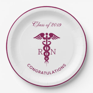Simple Red Caduceus Nurse Medical Symbol Paper Plate