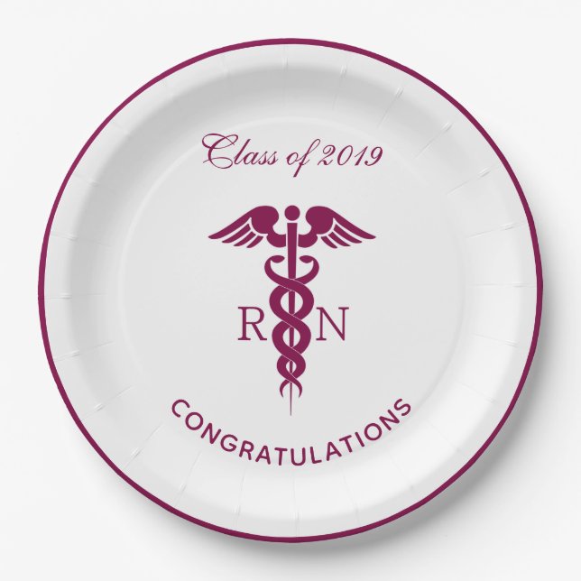 Simple Red Caduceus Nurse Medical Symbol Paper Plate (Front)