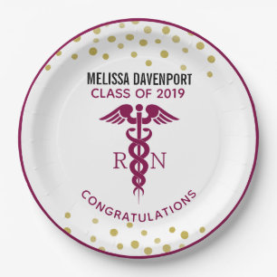 Simple Red Caduceus Nurse Medical Symbol Paper Plate